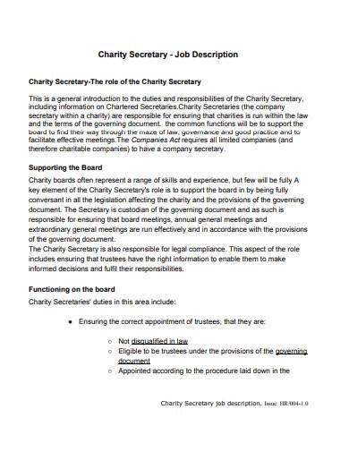 charity roles and responsibilities|Charity Job Description .